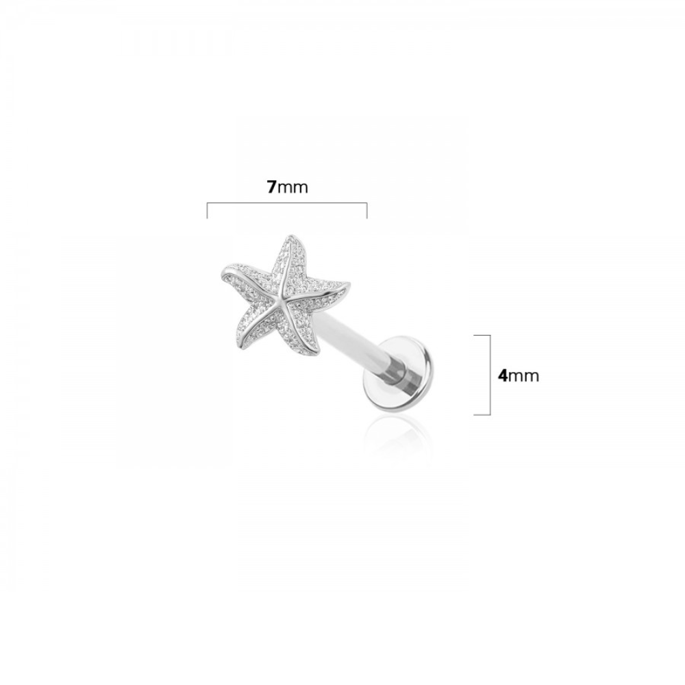 Threadless Push-In Starfish Flat Back Stud - 316L Stainless Steel
