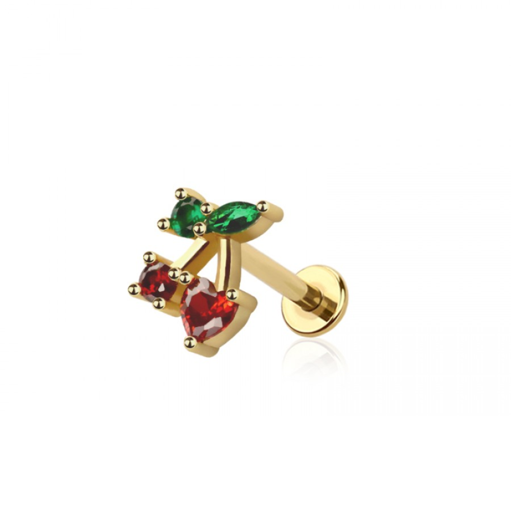 Threadless Push-In CZ Crystal Cherry Flat Back Stud - 316L Stainless Steel