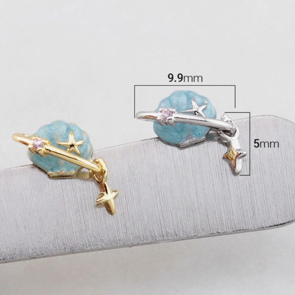 Threadless Push In Blue Planet Flat Back Stud - 316L Stainless Steel