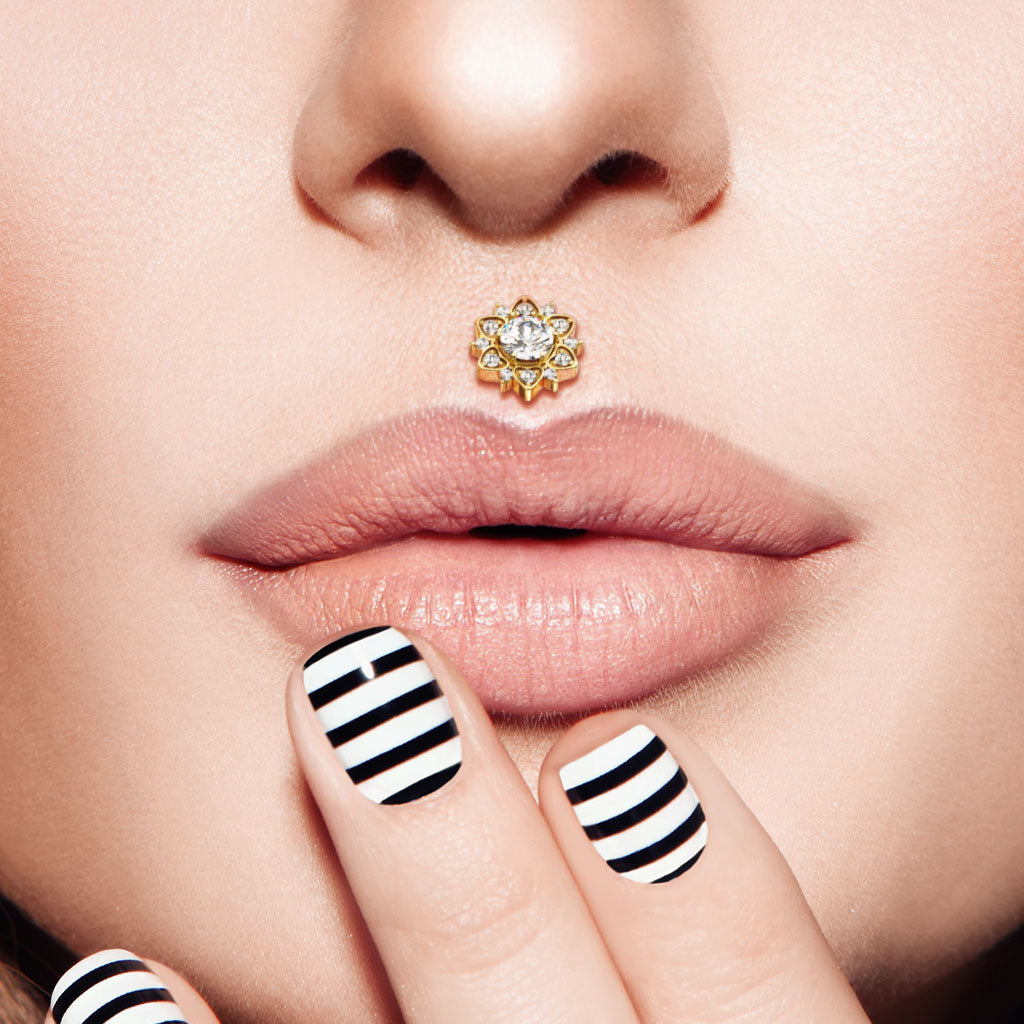CZ Crystal Paved Flower Internally Threaded Labret Stud - Stainless Steel