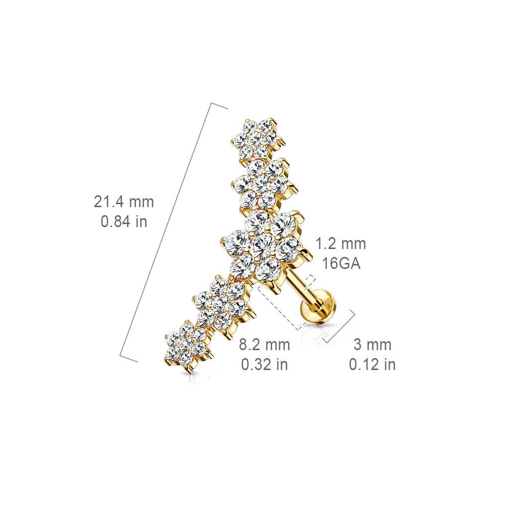 CZ Crystal Flower Internally Threaded Curved Top Cartilage Crawler Stud Earring - Stainless Steel