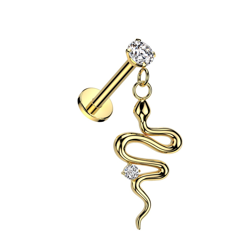 Internally Threaded CZ Crystal with Dangling Snake Flat Back Stud - 316L Stainless Steel
