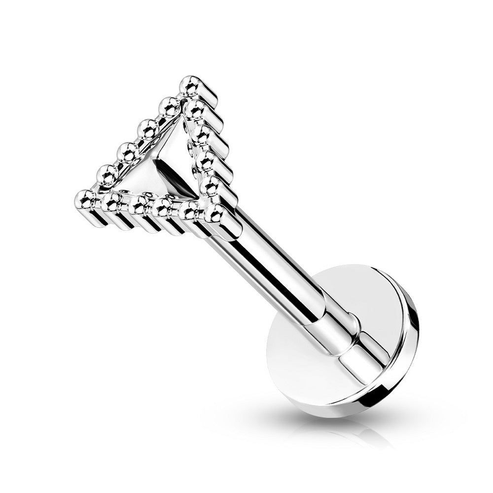 Internally Threaded Beaded Edge Triangle Top Flat Back Stud - 316L Stainless Steel