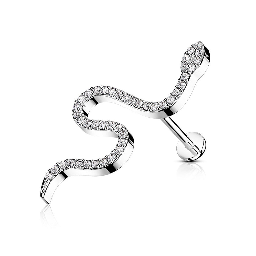 Crystal Paved Snake Internally Threaded Stud - 316L Stainless Steel