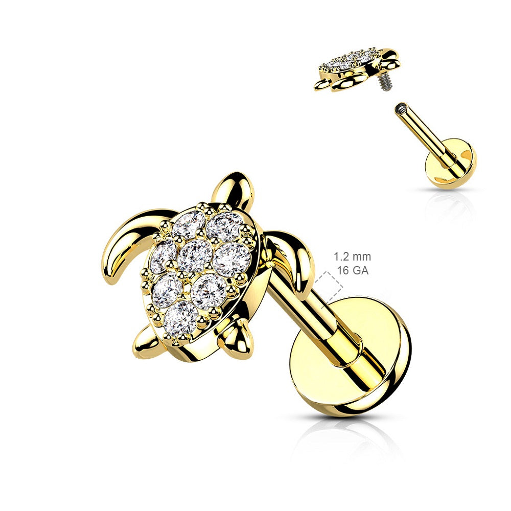 Crystal Paved Turtle Internally Threaded Stud - 316L Stainless Steel