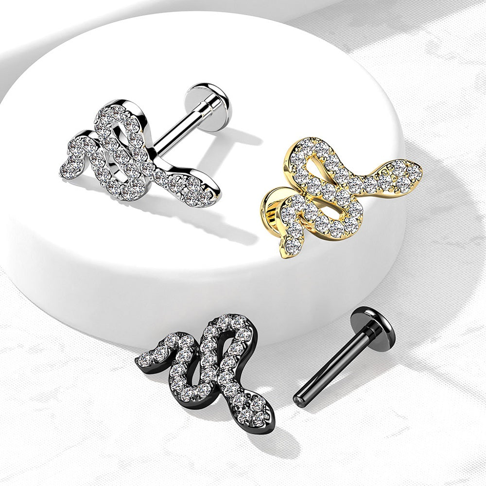CZ Crystal Paved Snake Internally Threaded Flat Back Stud - 316L Stainless Steel