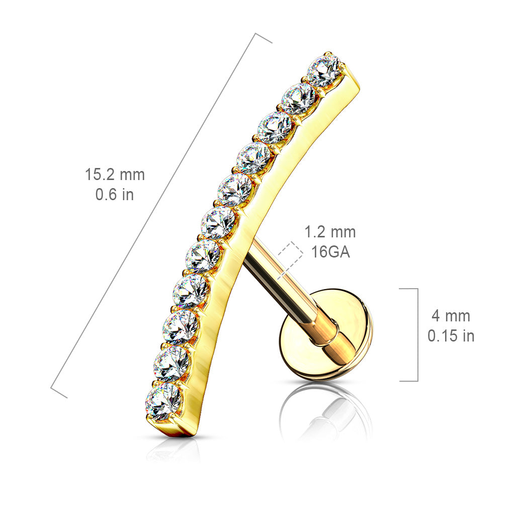 Vintage CZ Crystal Paved Curve Top Internally Threaded Stud - 316L Stainless Steel