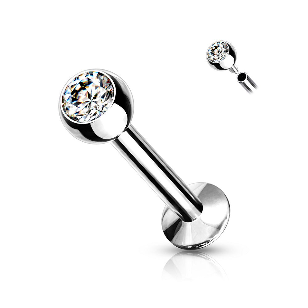 Internally Threaded Press Fit Crystal Labret Monroe Cartilage Stud - 316L Surgical Steel