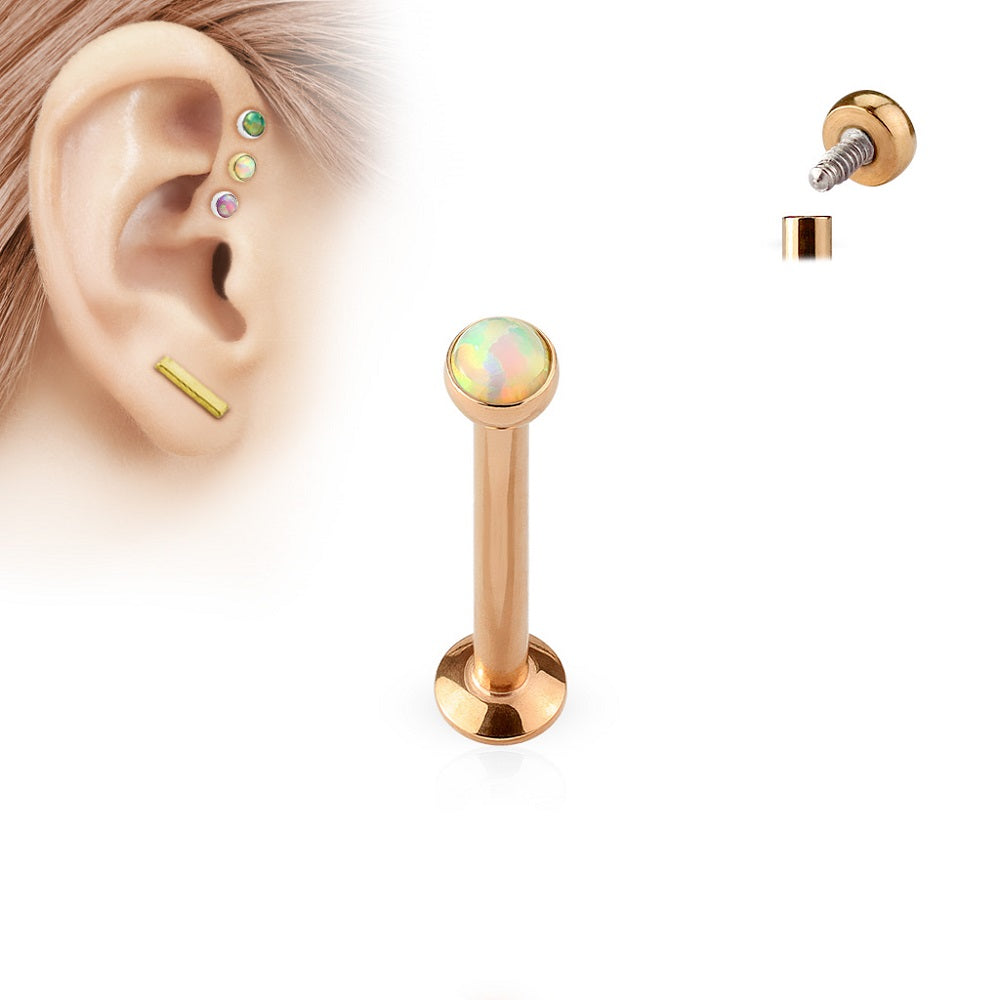 Set of 3 White Opal Flat Disc Top Internally Threaded White Synthetic Opal Studs - Stainless Steel