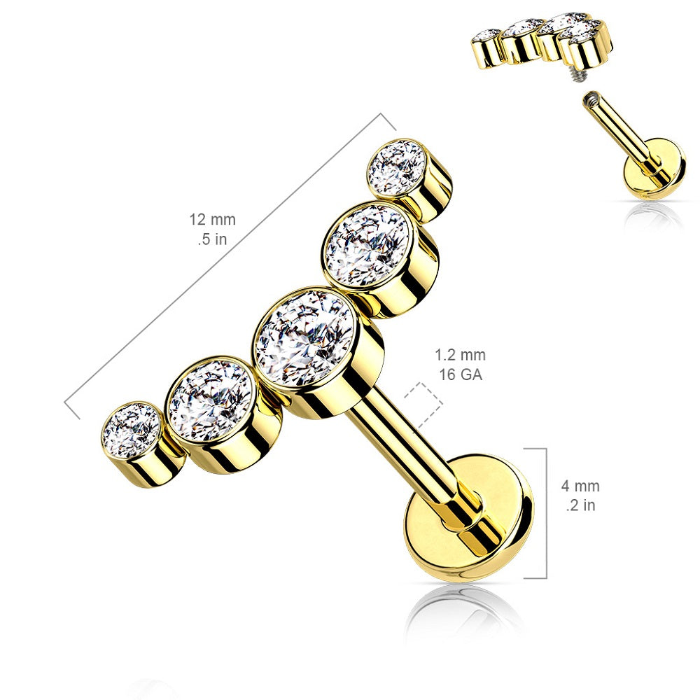 Round CZ Crystals Curved Internally Threaded Flat Back Stud - 316L Stainless Steel