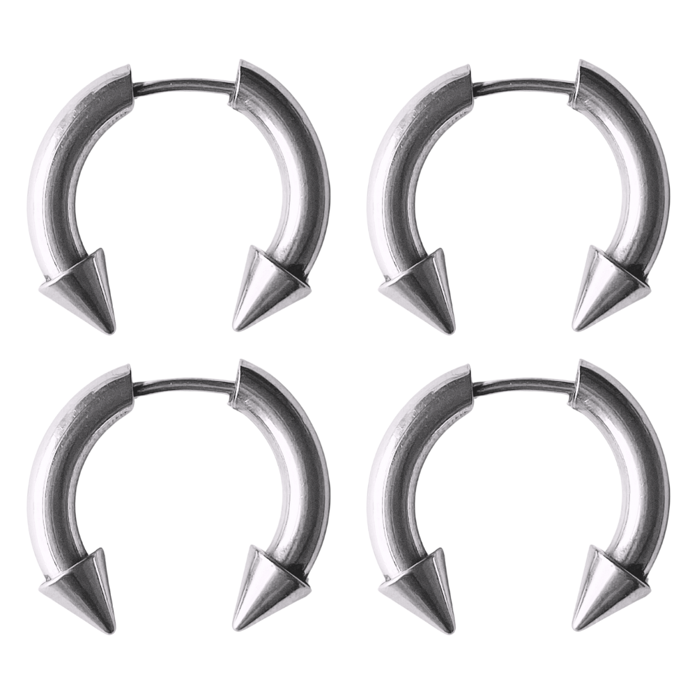 Fake Gauge Horseshoe Barbells with Spikes- Pair - 316L Stainless Steel