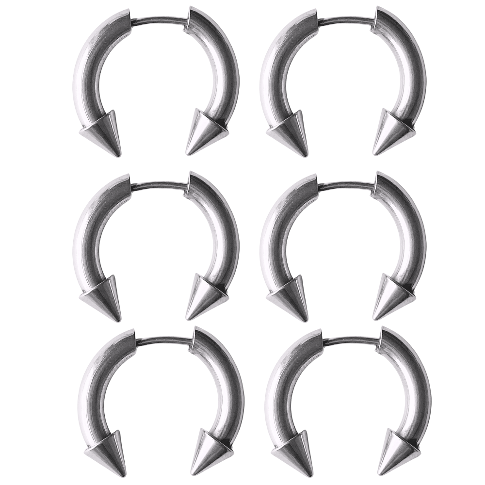 Fake Gauge Horseshoe Barbells with Spikes- Pair - 316L Stainless Steel