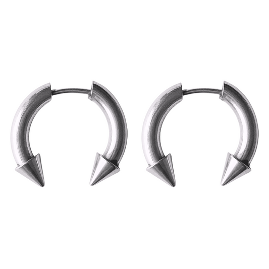 Fake Gauge Horseshoe Barbells with Spikes- Pair - 316L Stainless Steel