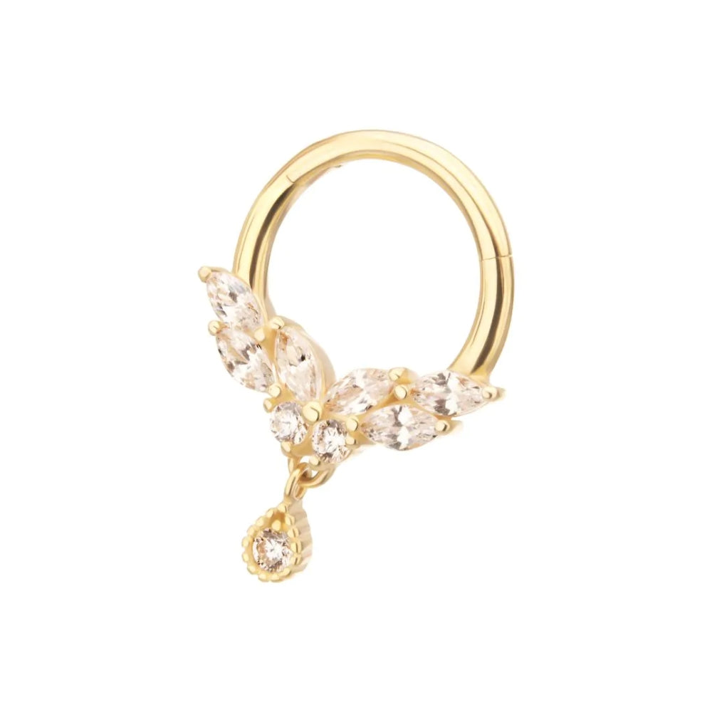 Marquise CZ Cluster Butterfly Front Facing Hinged Segment Clicker - 14kt Gold