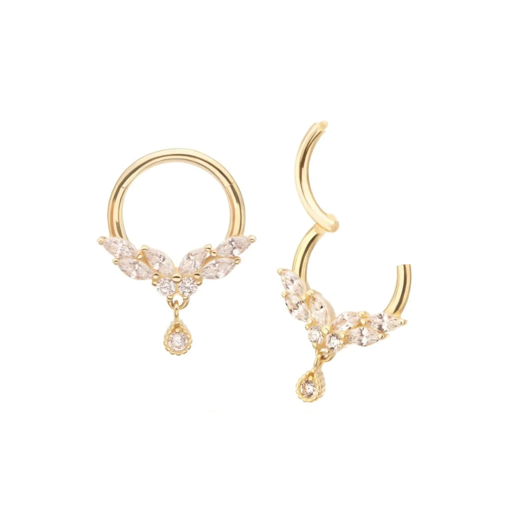 Marquise CZ Cluster Butterfly Front Facing Hinged Segment Clicker - 14kt Gold