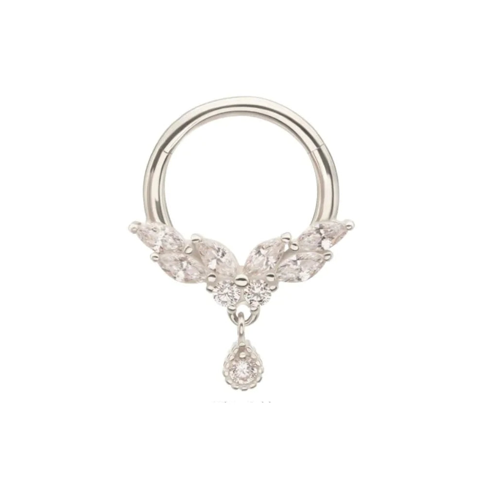 Marquise CZ Cluster Butterfly Front Facing Hinged Segment Clicker - 14kt White Gold