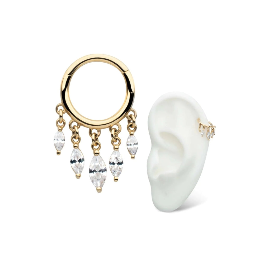 Marquise CZ Dangle Charm Hinged Segment Clicker - 14kt Gold