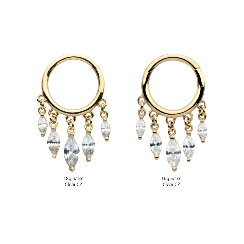 Marquise CZ Dangle Charm Hinged Segment Clicker - 14kt Gold