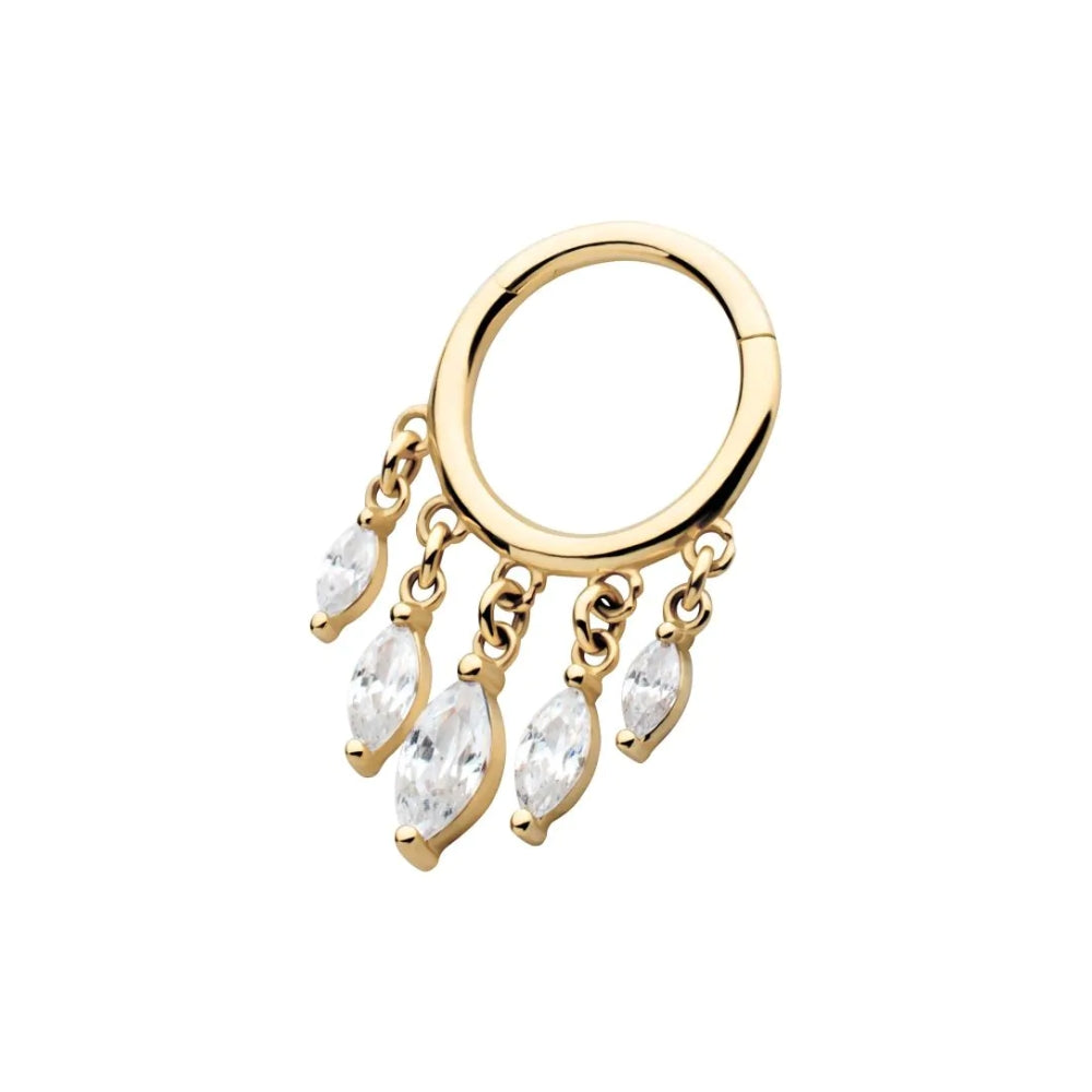 Marquise CZ Dangle Charm Hinged Segment Clicker - 14kt Gold