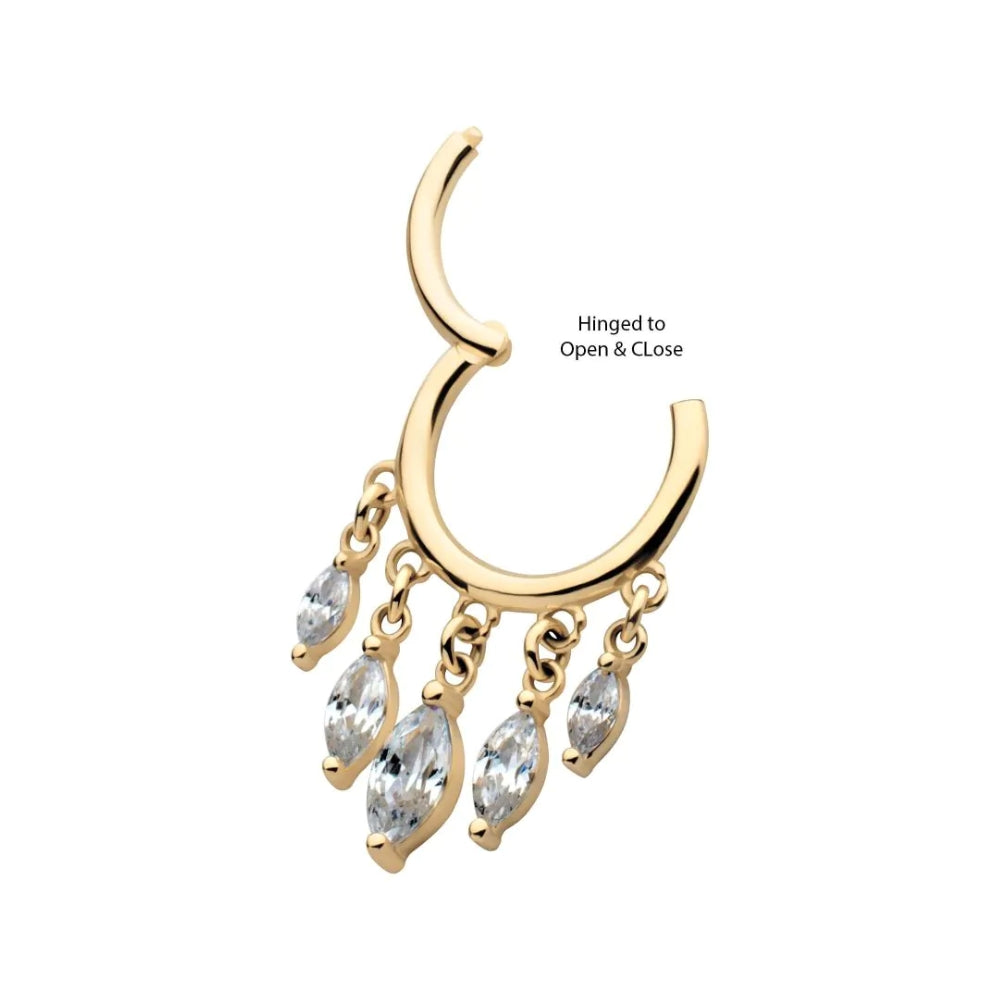 Marquise CZ Dangle Charm Hinged Segment Clicker - 14kt Gold