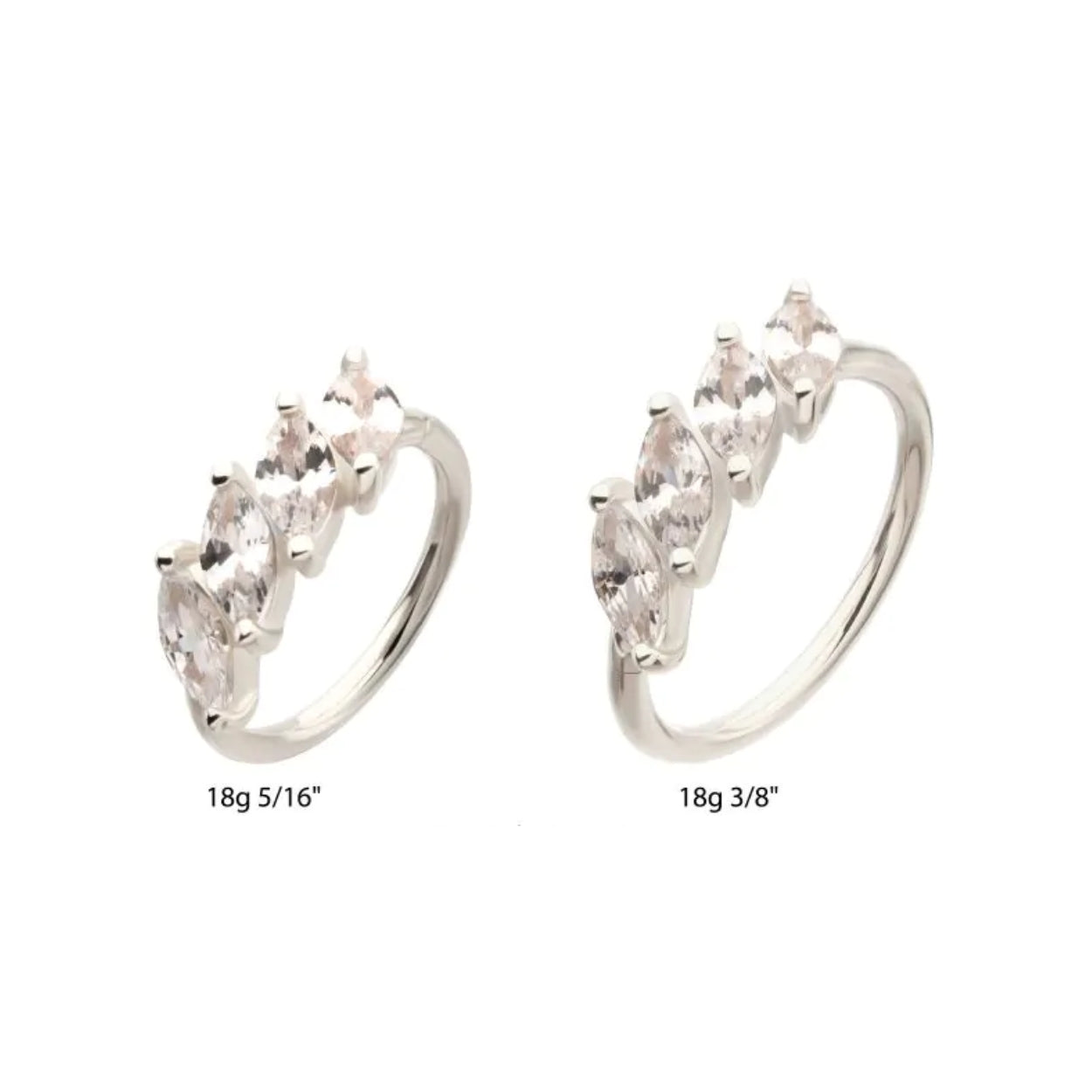 Marquise Staggered CZ Cluster Side Facing Hinged Segment Clicker - 14kt White Gold