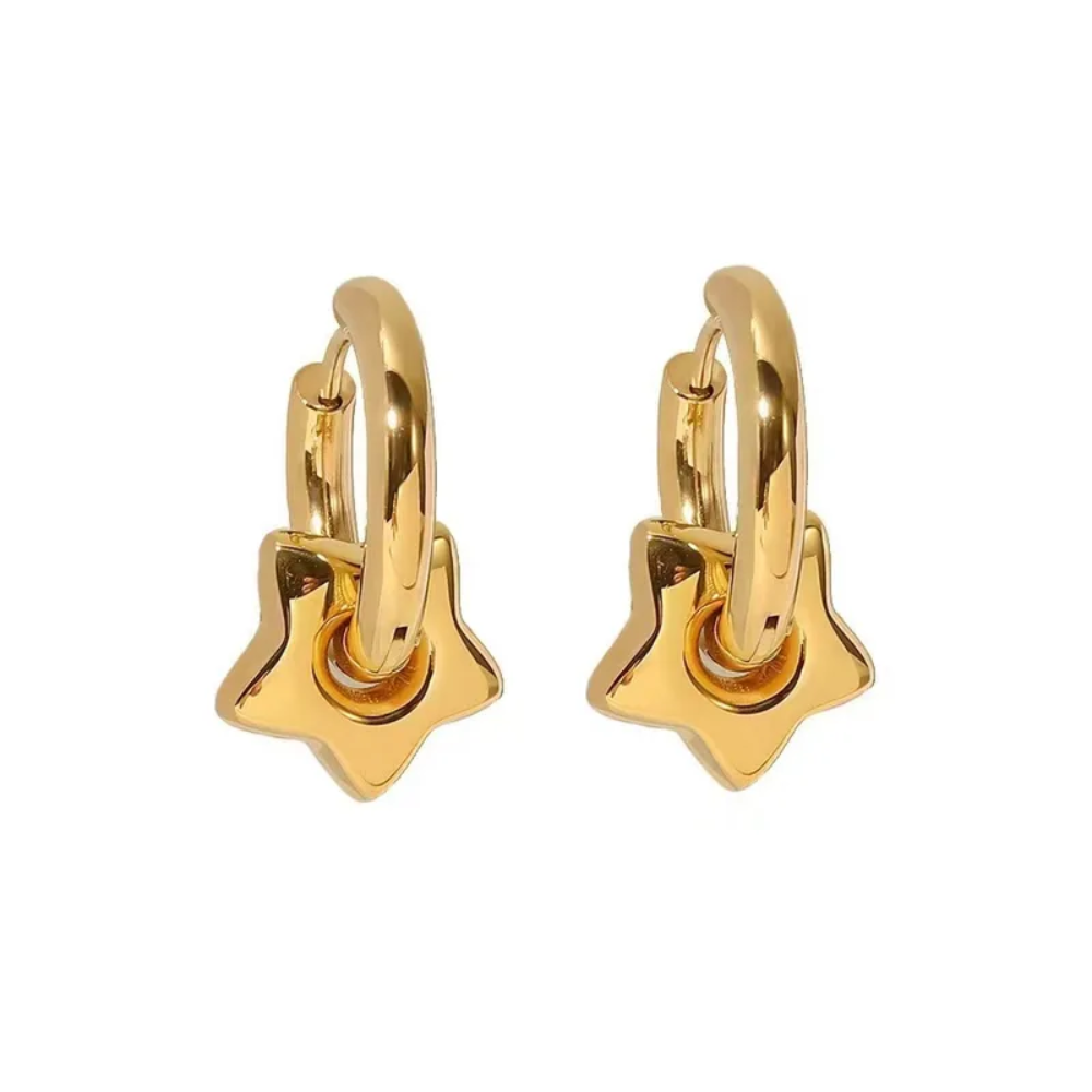 Mini Puffy Star Huggie Hoop Earrings - Pair - Stainless Steel