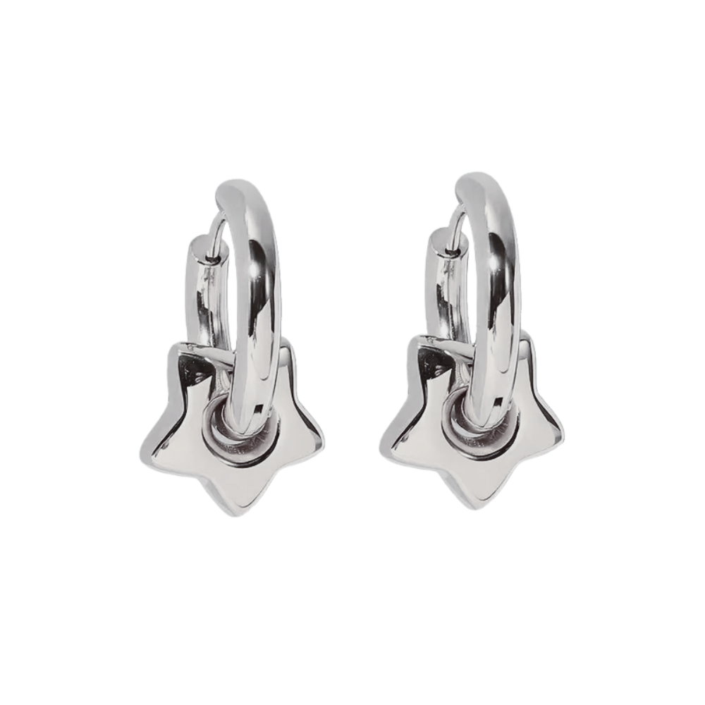 Mini Puffy Star Huggie Hoop Earrings - Pair - Stainless Steel