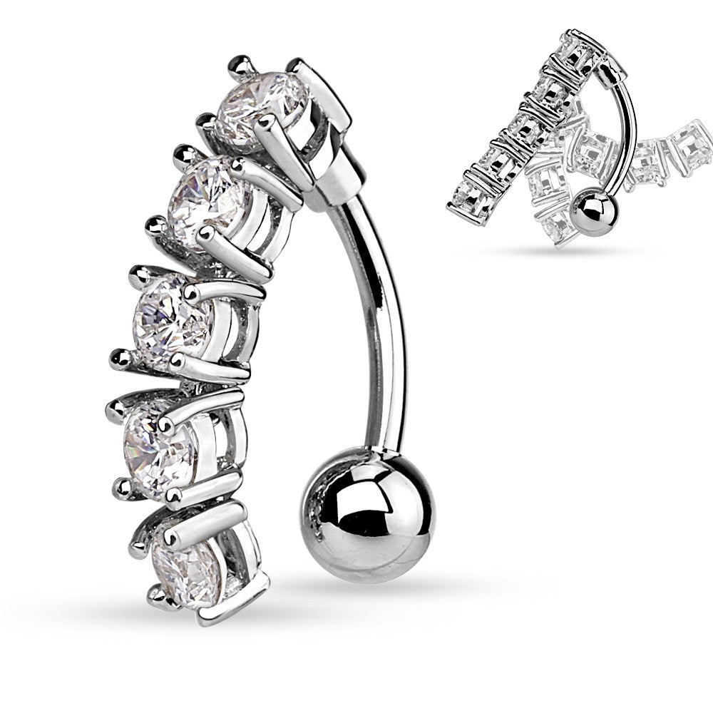 CZ Vertical Drop Reverse Belly Button Ring - Stainless Steel
