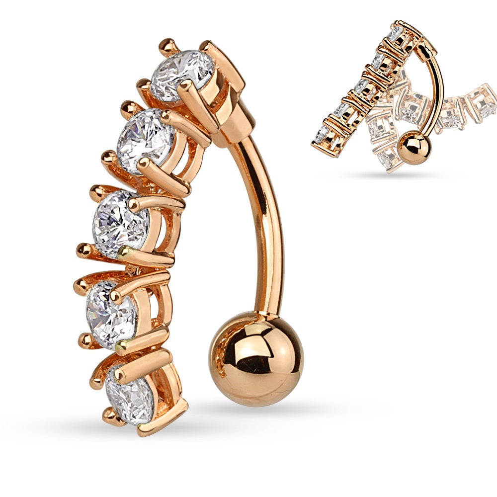 CZ Vertical Drop Reverse Belly Button Ring - Stainless Steel