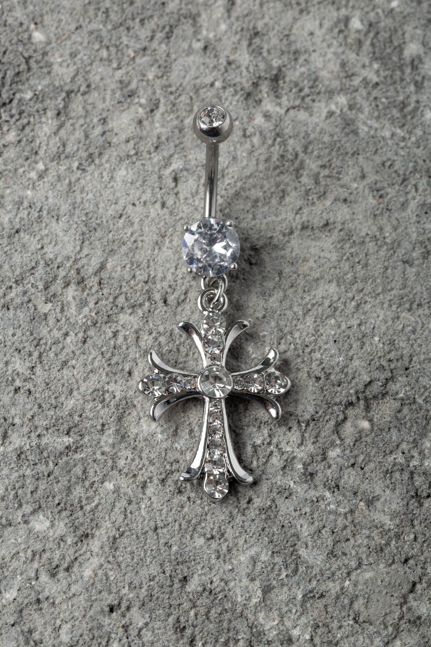 Celtic Cross with Paved Gems Dangling Belly Button Ring - 316L Surgical Steel