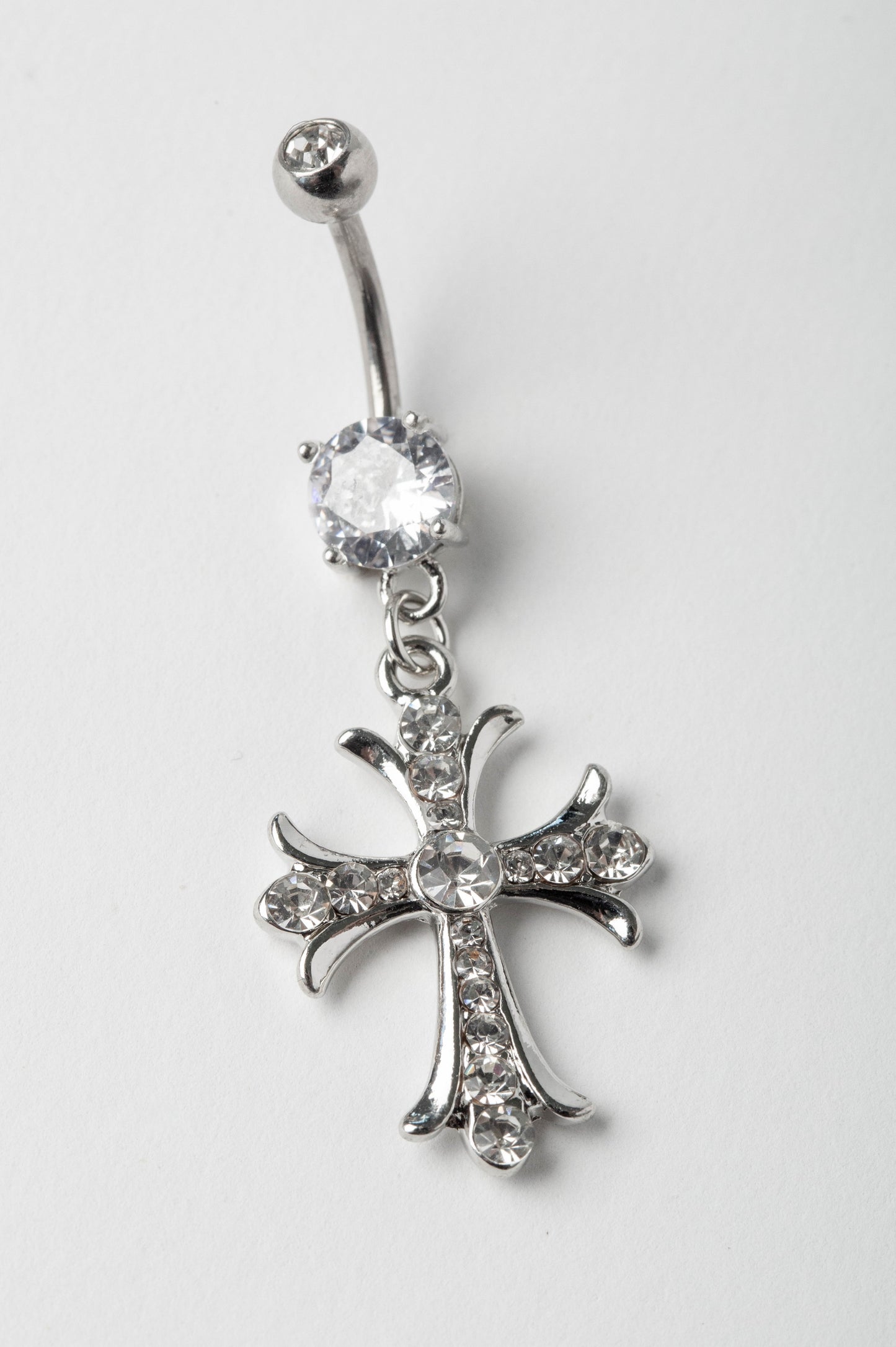 Celtic Cross with Paved Gems Dangling Belly Button Ring - 316L Surgical Steel