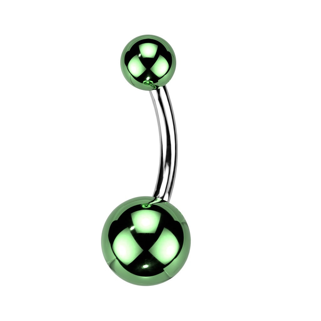Glass Coated Acrylic Ball Ends Belly Button Ring - 316L Stainless Steel
