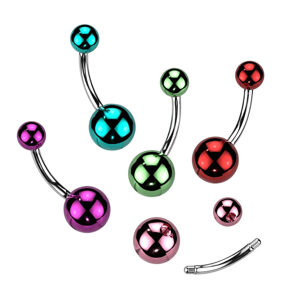 Glass Coated Acrylic Ball Ends Belly Button Ring - 316L Stainless Steel