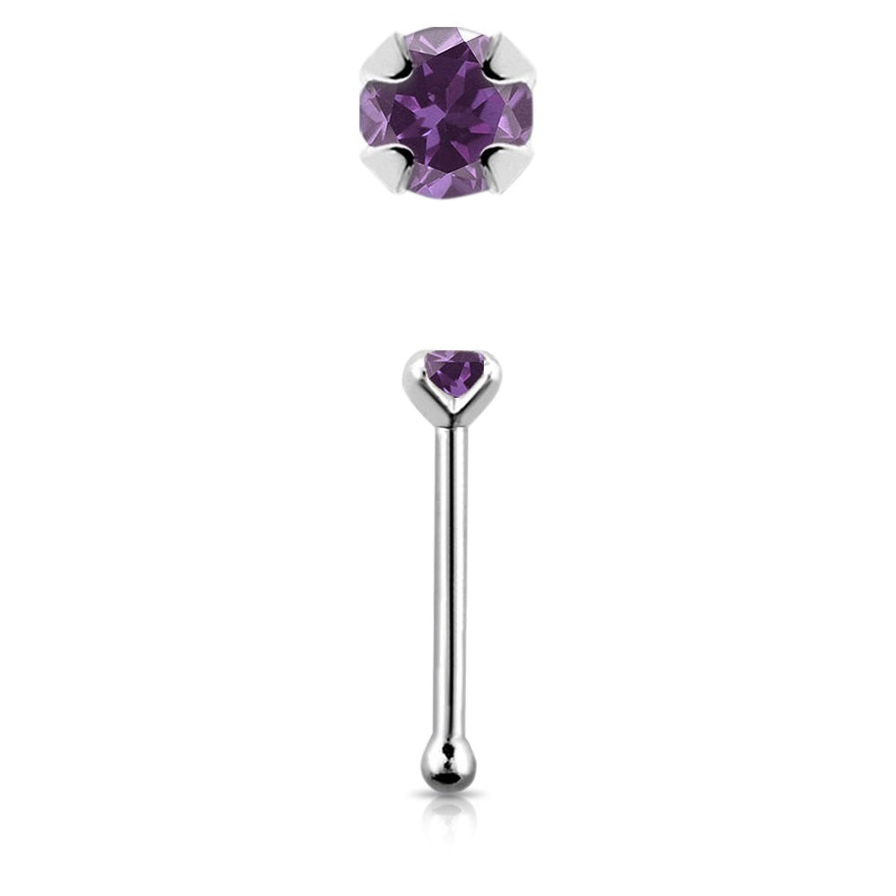 Prong Set Stone Nose Bone Stud - 925 Sterling Silver