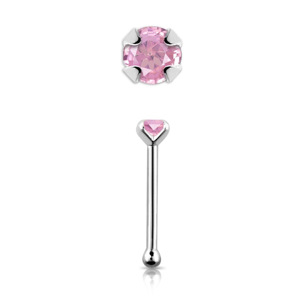 Prong Set Stone Nose Bone Stud - 925 Sterling Silver