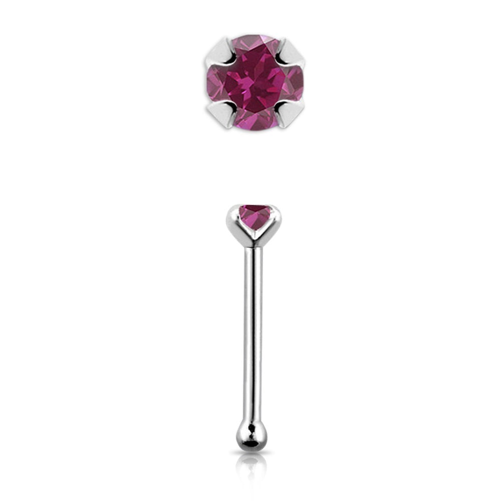Prong Set Stone Nose Bone Stud - 925 Sterling Silver