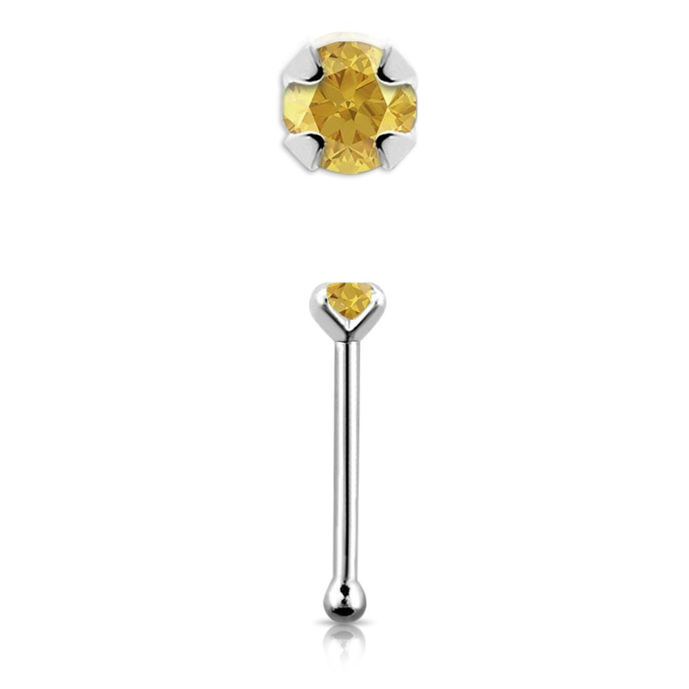 Prong Set Stone Nose Bone Stud - 925 Sterling Silver