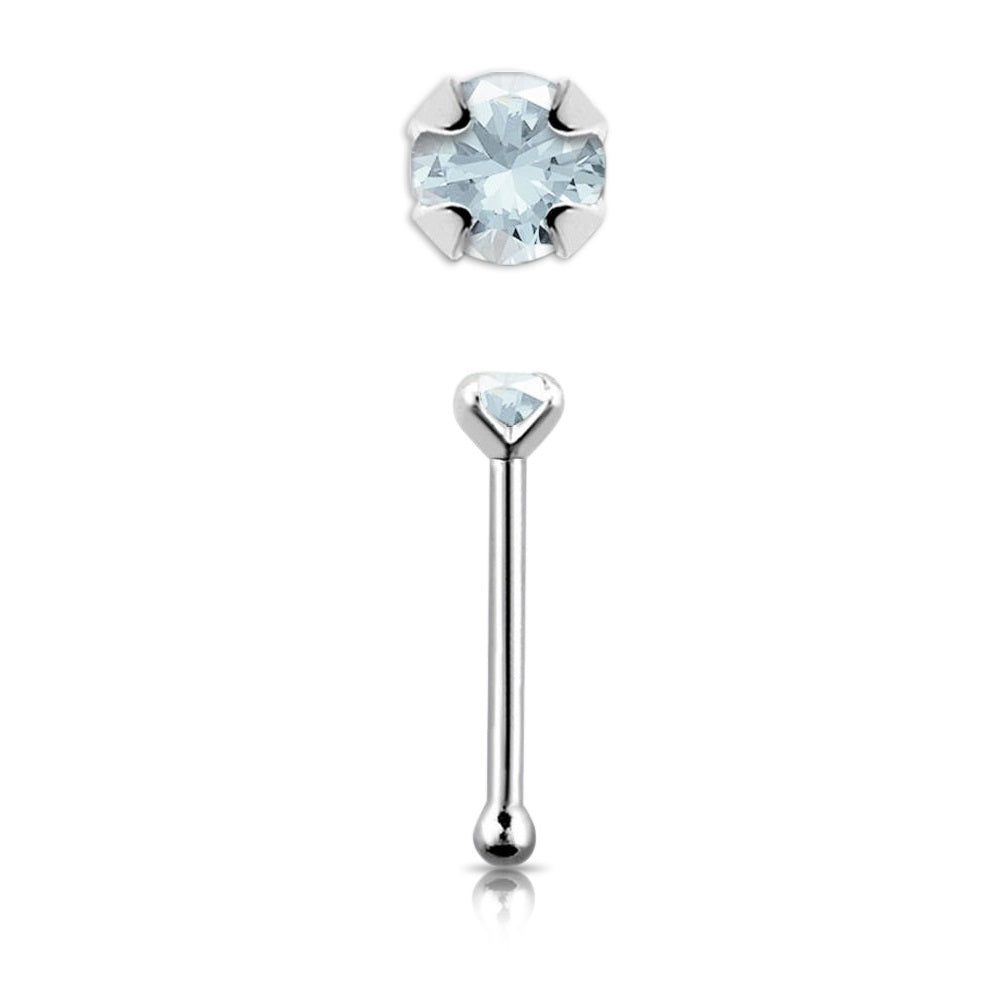 Prong Set Stone Nose Bone Stud - 925 Sterling Silver