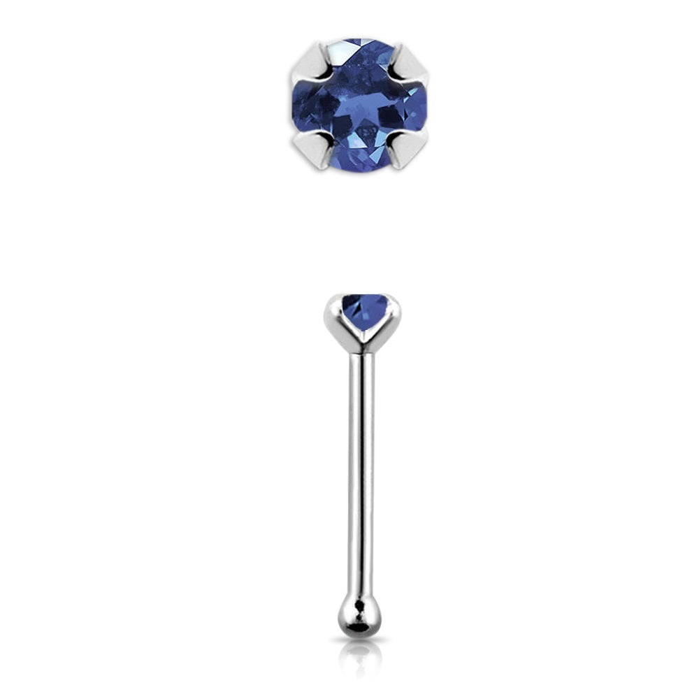 Prong Set Stone Nose Bone Stud - 925 Sterling Silver