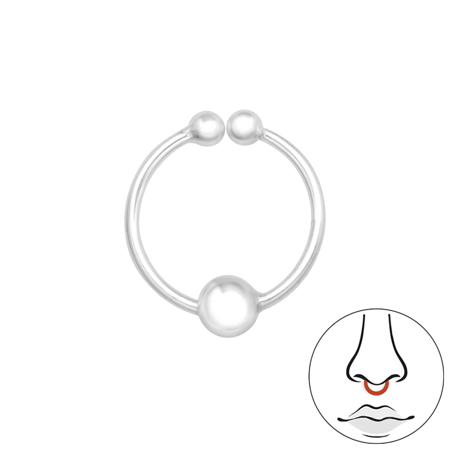 Faux Captive Bead Clip On Fake Septum Ring - 925 Sterling Silver