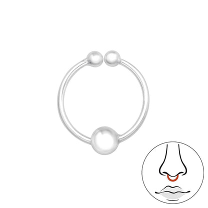 Faux Captive Bead Clip On Fake Septum Ring - 925 Sterling Silver