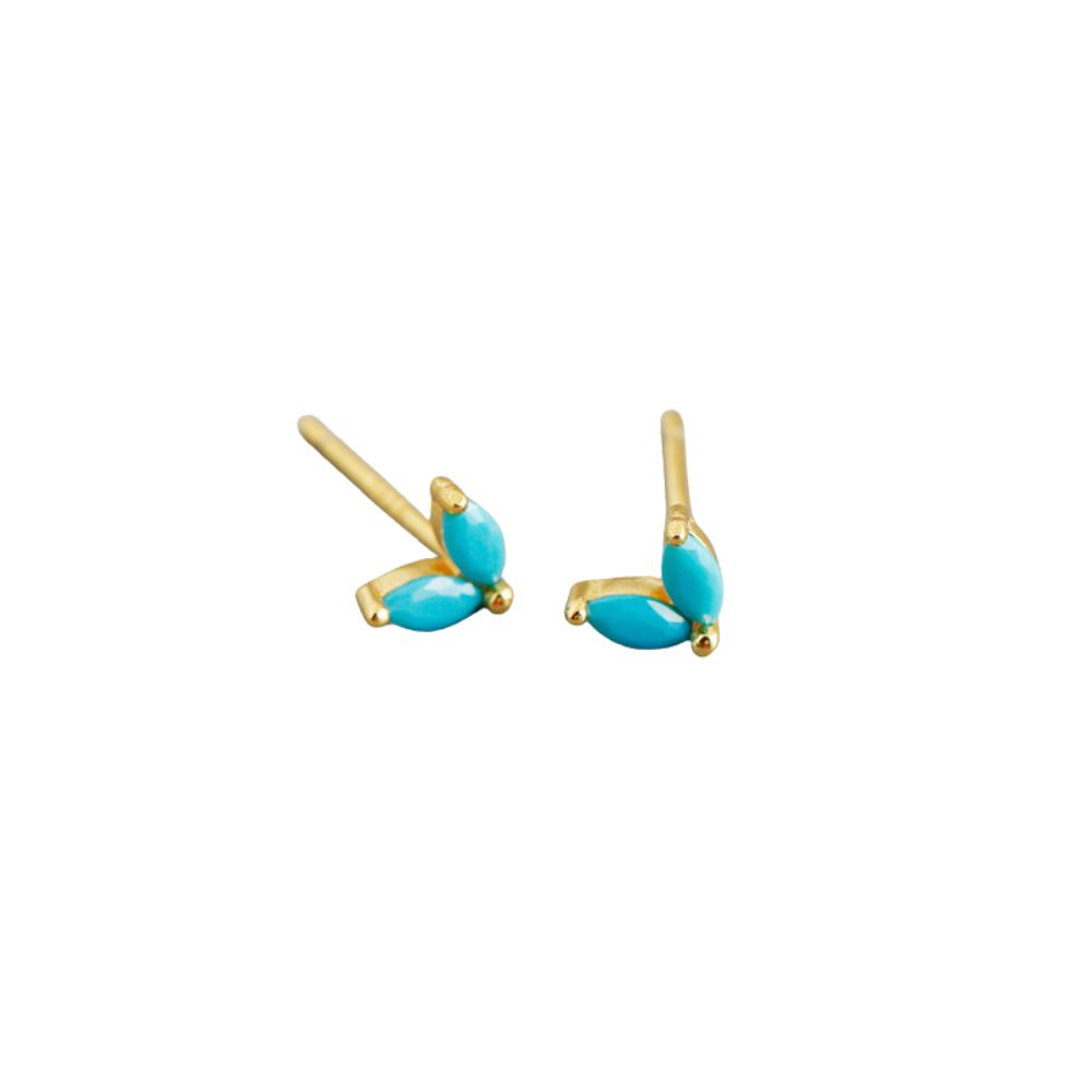 Double Leaf Marquise Zircon Crystal Stud Earrings - Pair - 925 Sterling Silver