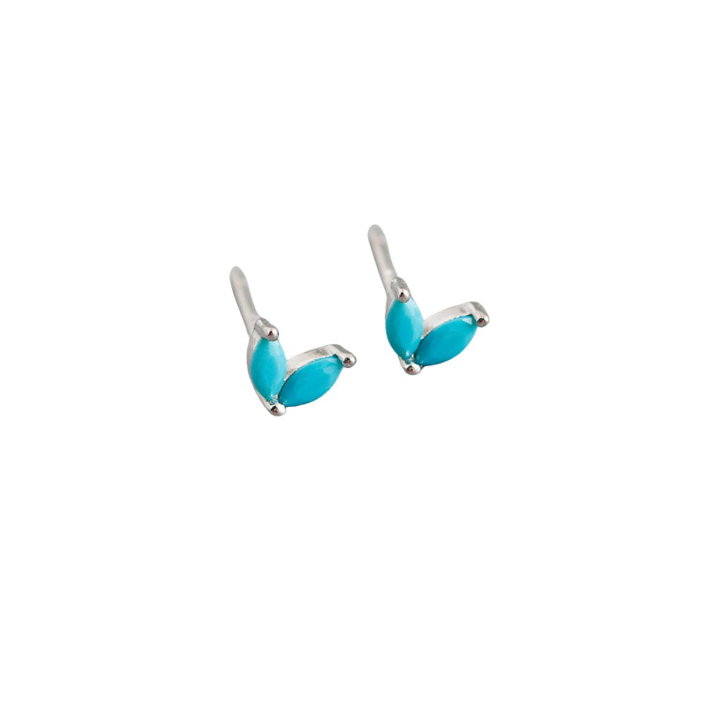 Double Leaf Marquise Zircon Crystal Stud Earrings - Pair - 925 Sterling Silver