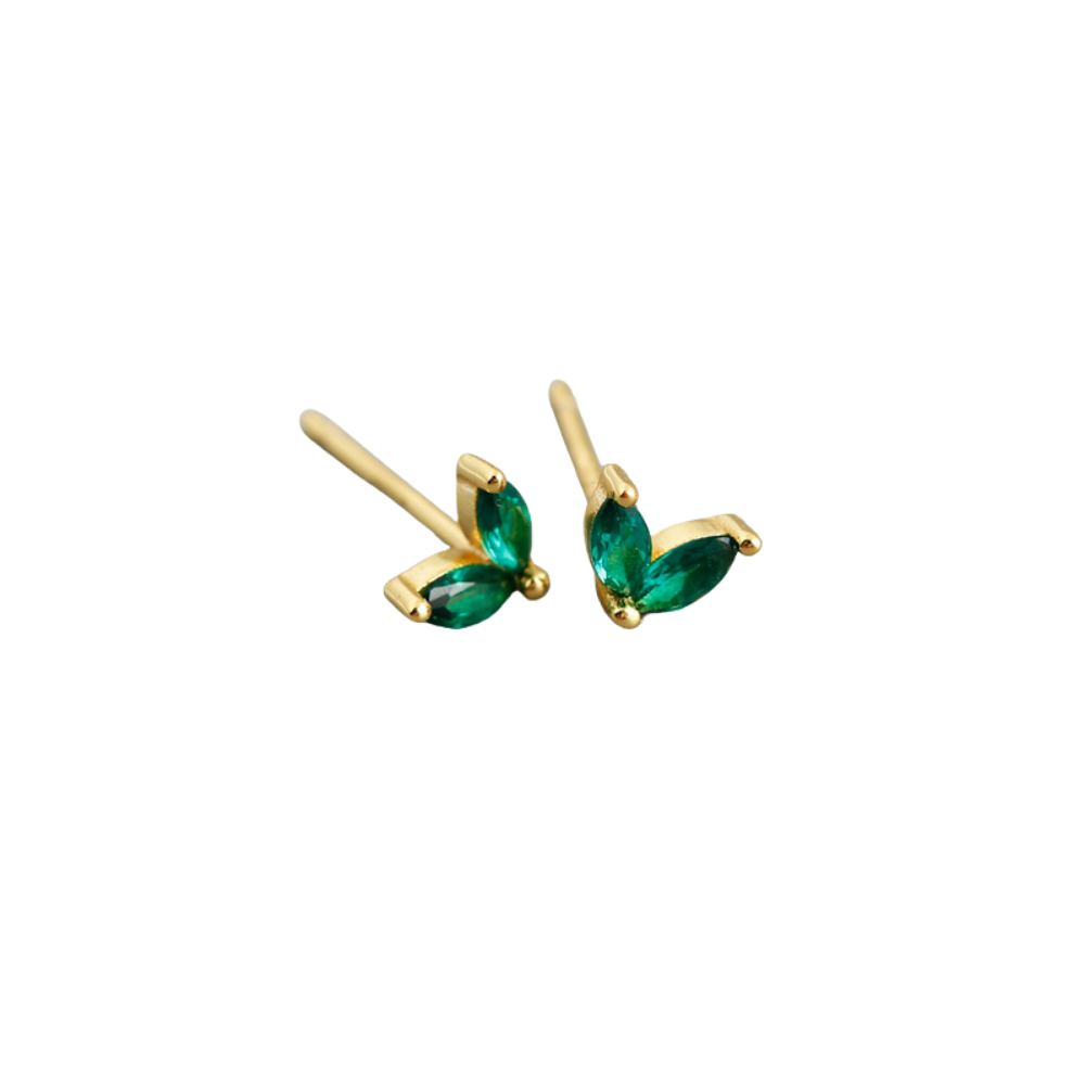 Double Leaf Marquise Zircon Crystal Stud Earrings - Pair - 925 Sterling Silver