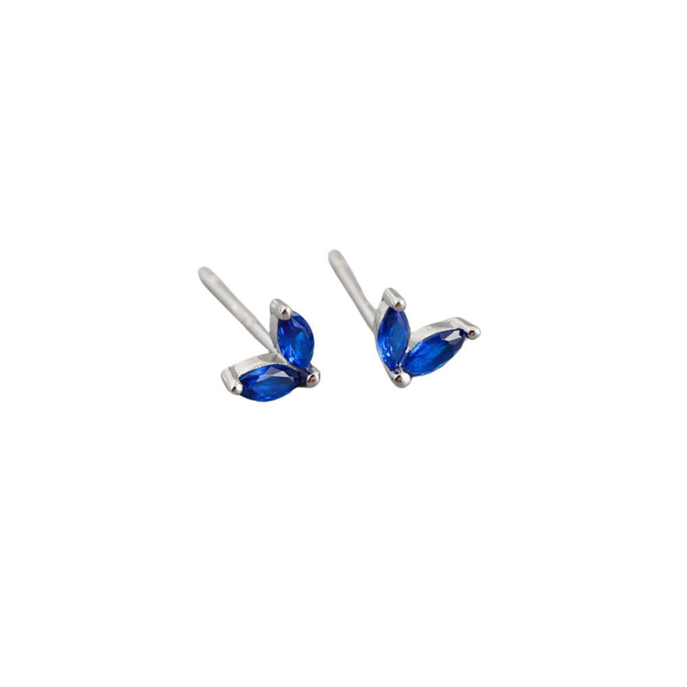 Double Leaf Marquise Zircon Crystal Stud Earrings - Pair - 925 Sterling Silver
