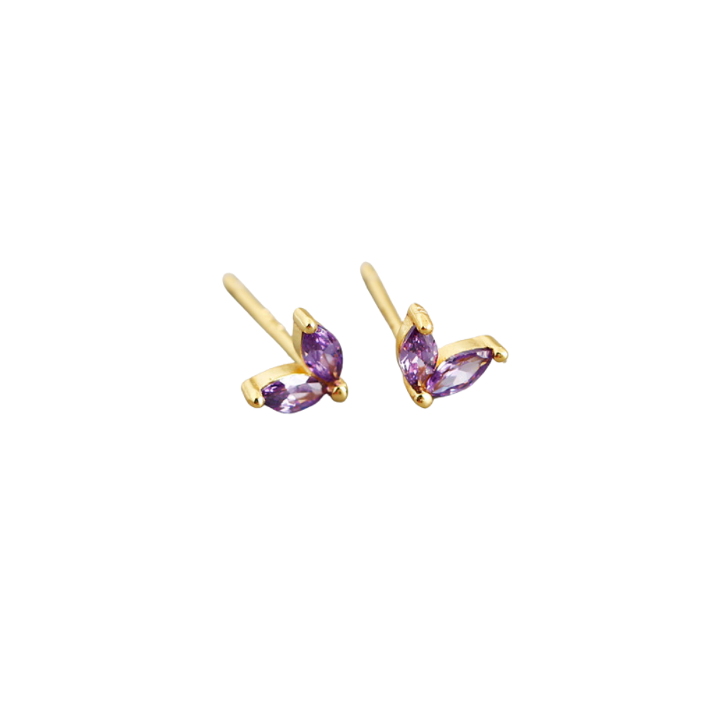 Double Leaf Marquise Zircon Crystal Stud Earrings - Pair - 925 Sterling Silver