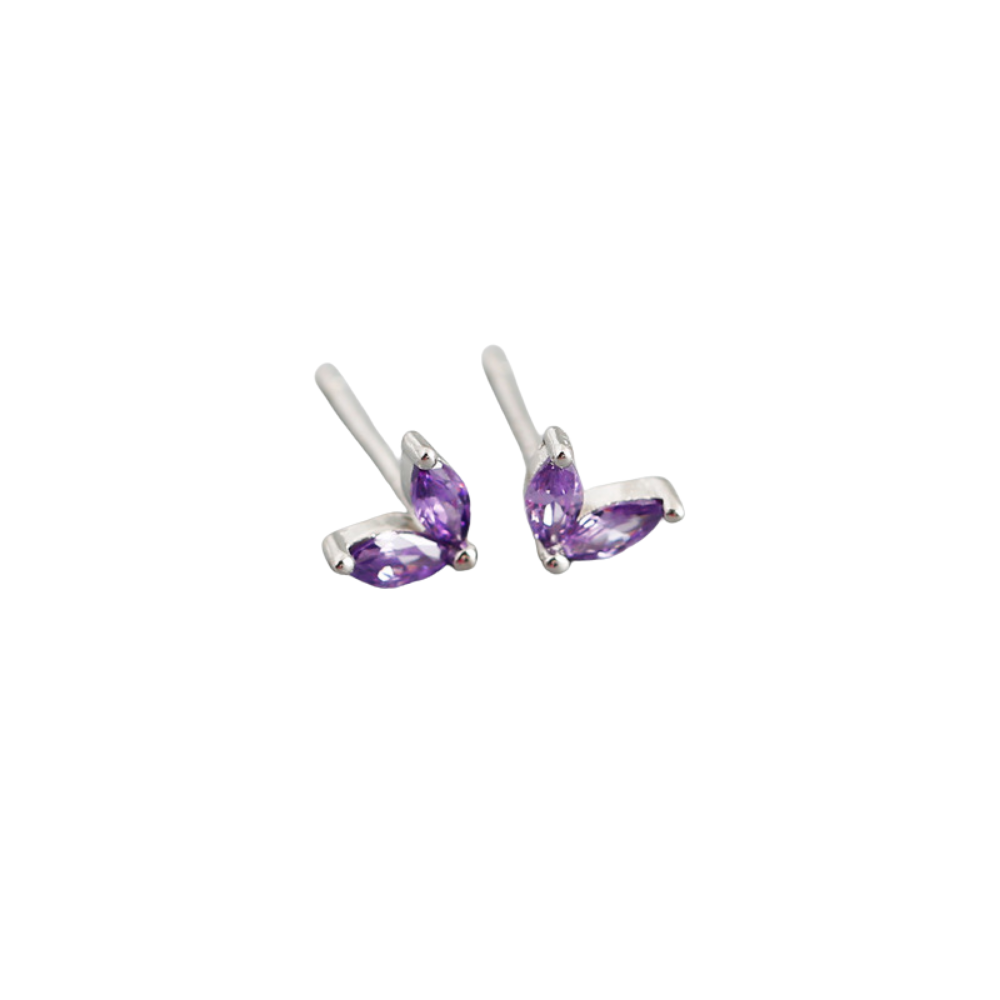 Double Leaf Marquise Zircon Crystal Stud Earrings - Pair - 925 Sterling Silver