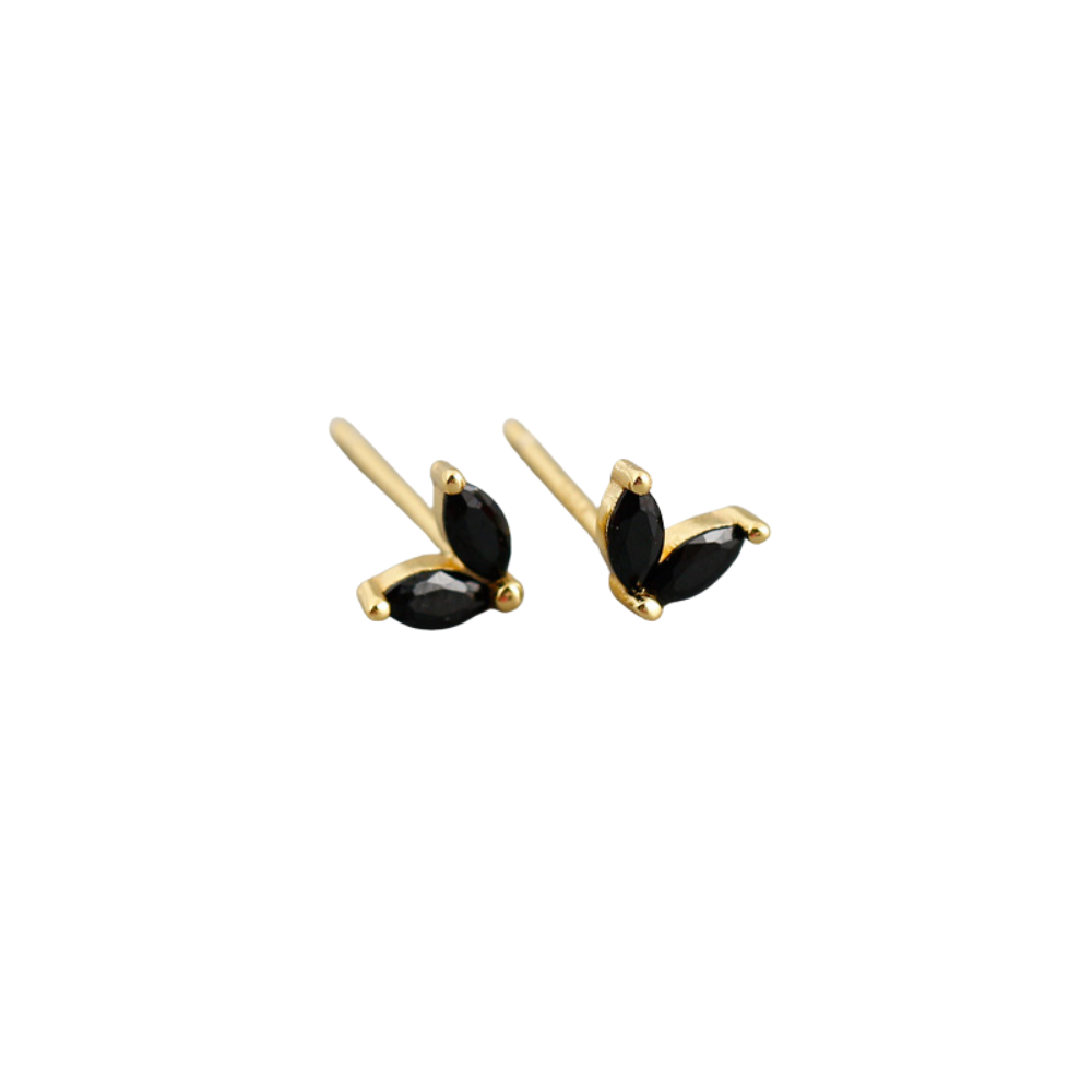 Double Leaf Marquise Zircon Crystal Stud Earrings - Pair - 925 Sterling Silver