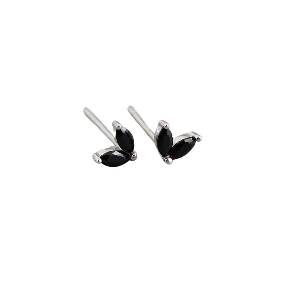 Double Leaf Marquise Zircon Crystal Stud Earrings - Pair - 925 Sterling Silver