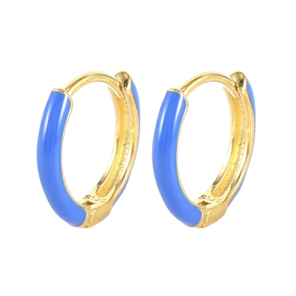 Enamel Huggie Hoop Earrings - Pair - Gold Plated 925 Sterling Silver